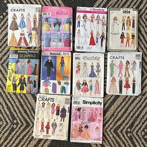 Lot of 10 Vintage Barbie Doll Clothes Sewing Patterns Modern Trendy Styles